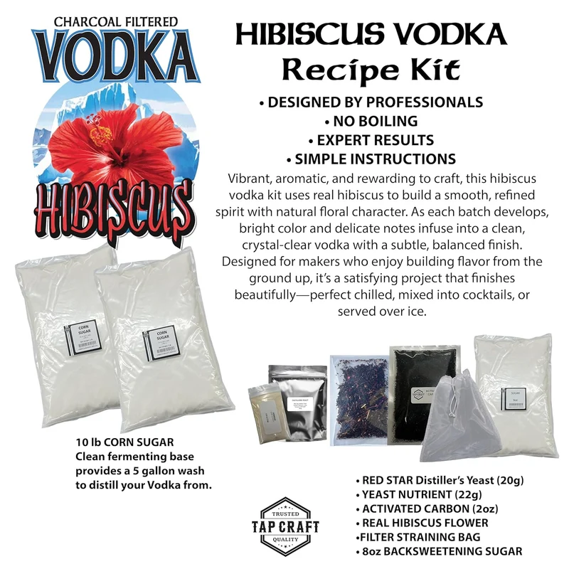 Hibiscus Vodka Recipe Mash Kit – DIY Flavored Vodka Kit - Carbon Filtering
