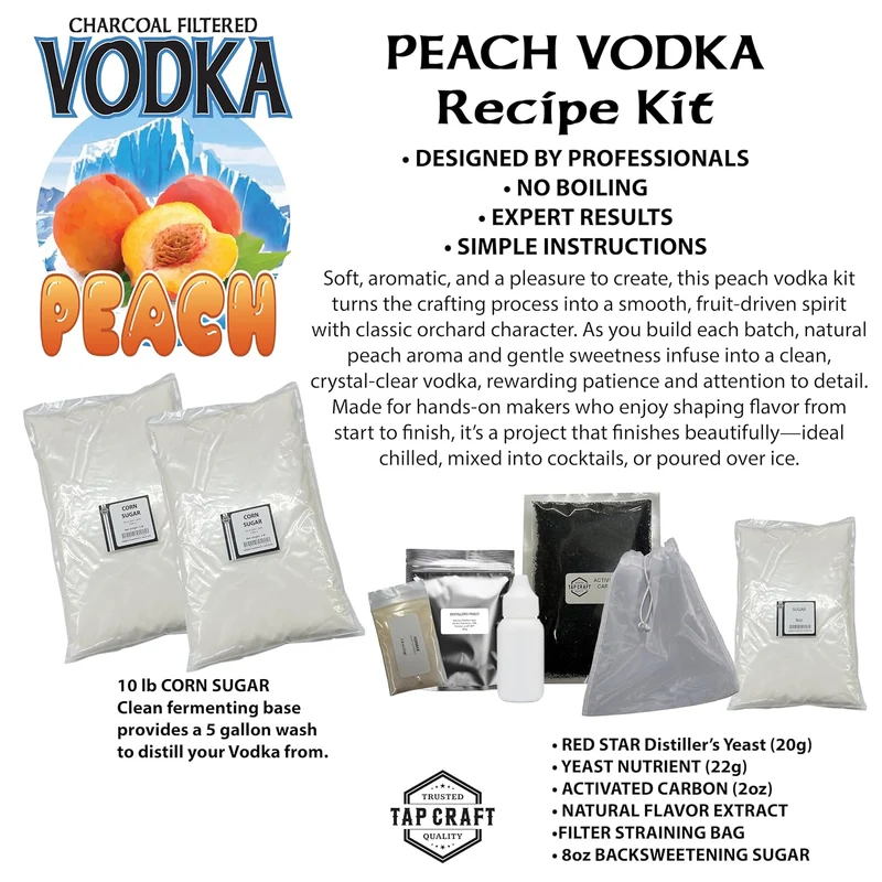 Peach Vodka Making Recipe Kit, Home Distilling