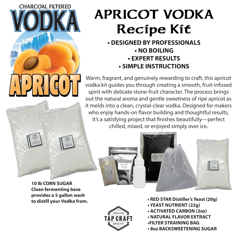 Apricot Vodka Making Recipe Kit, Home Moonshine Distilling