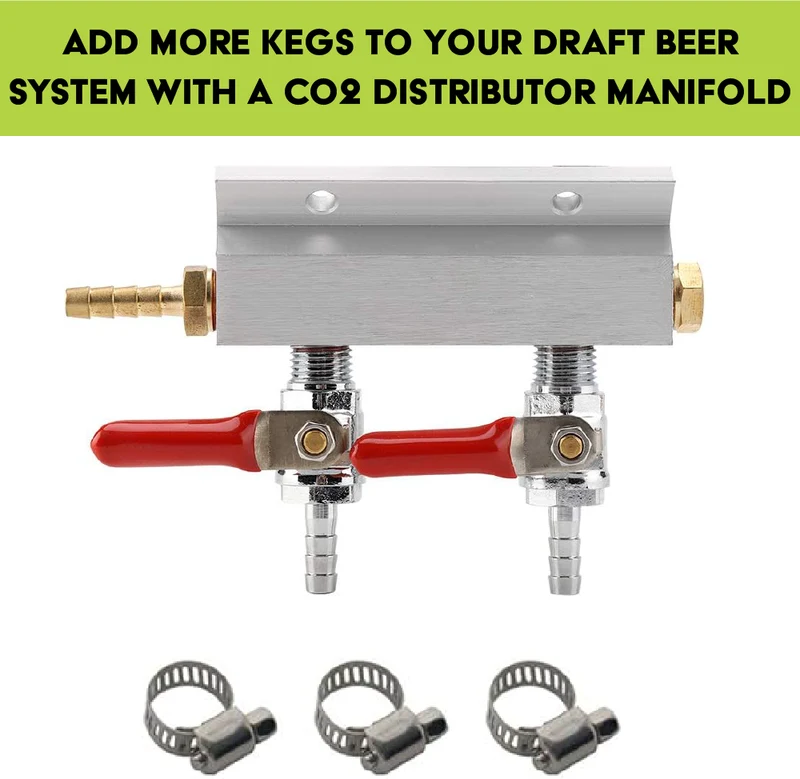 Aluminium 2 Way Co2 Gas Distributor Manifold with 5/16" Barb