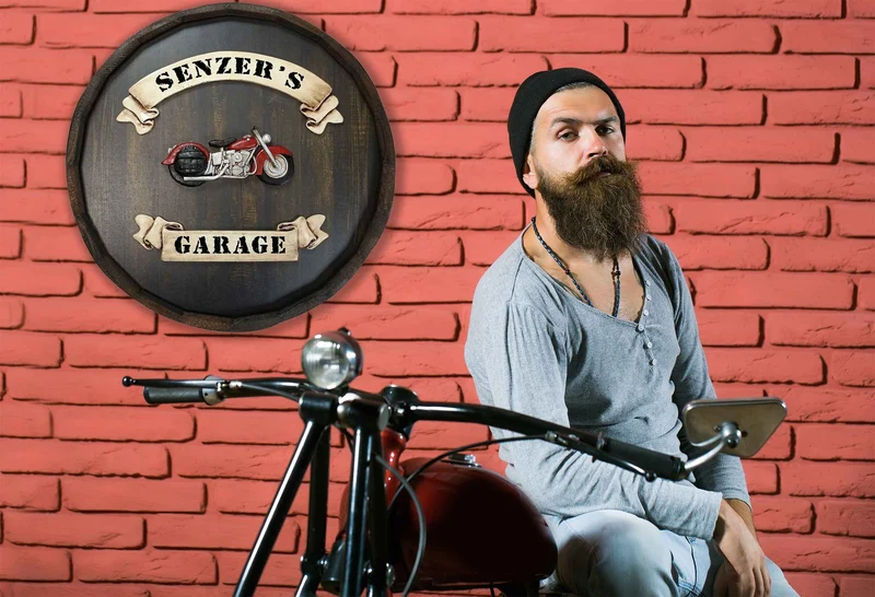 Motorcycle Quarter Barrel Sign - Personalized