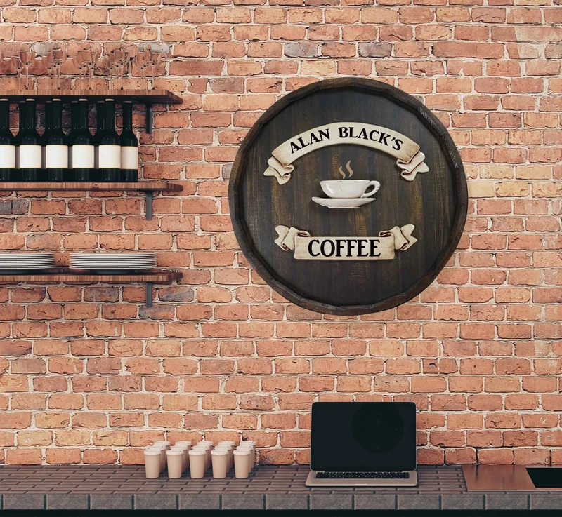 Coffee Cup Quarter Barrel Sign - Personalized