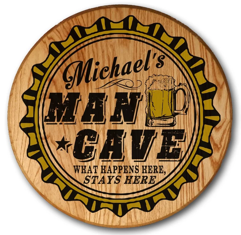 Man Cave Barrel Head Sign - Personalized