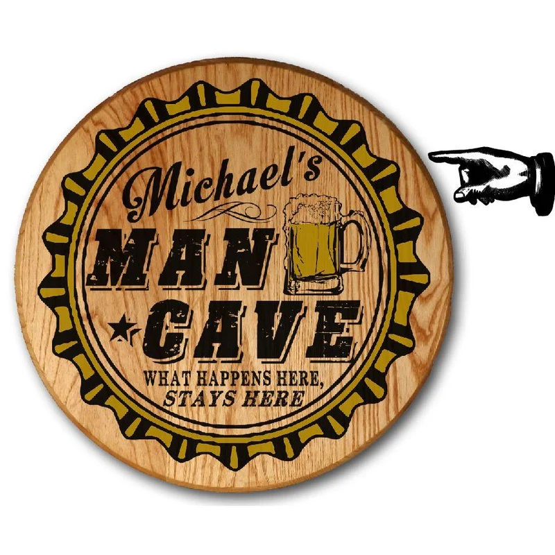 Man Cave Barrel Head Sign - Personalized