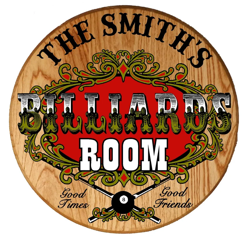 Billiard Room Barrel Head Sign - Personalized