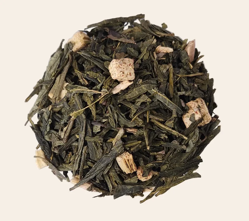Thé Vert Fraise Rhubarbe en Vrac - Souffle d'Amour Infusé