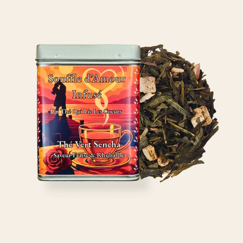Thé Vert Fraise Rhubarbe en Vrac - Souffle d'Amour Infusé