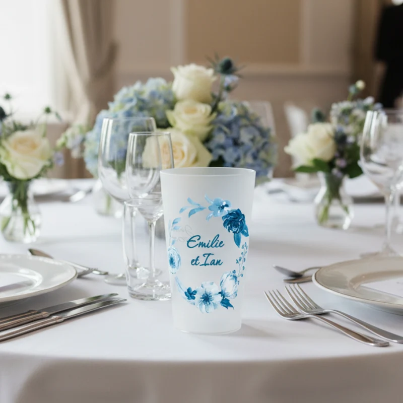 Gobelet personnalisé Mariage Fleur Bleue