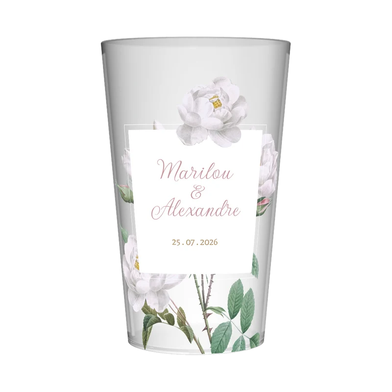 Gobelet personnalisé Mariage Pivoine Blanche