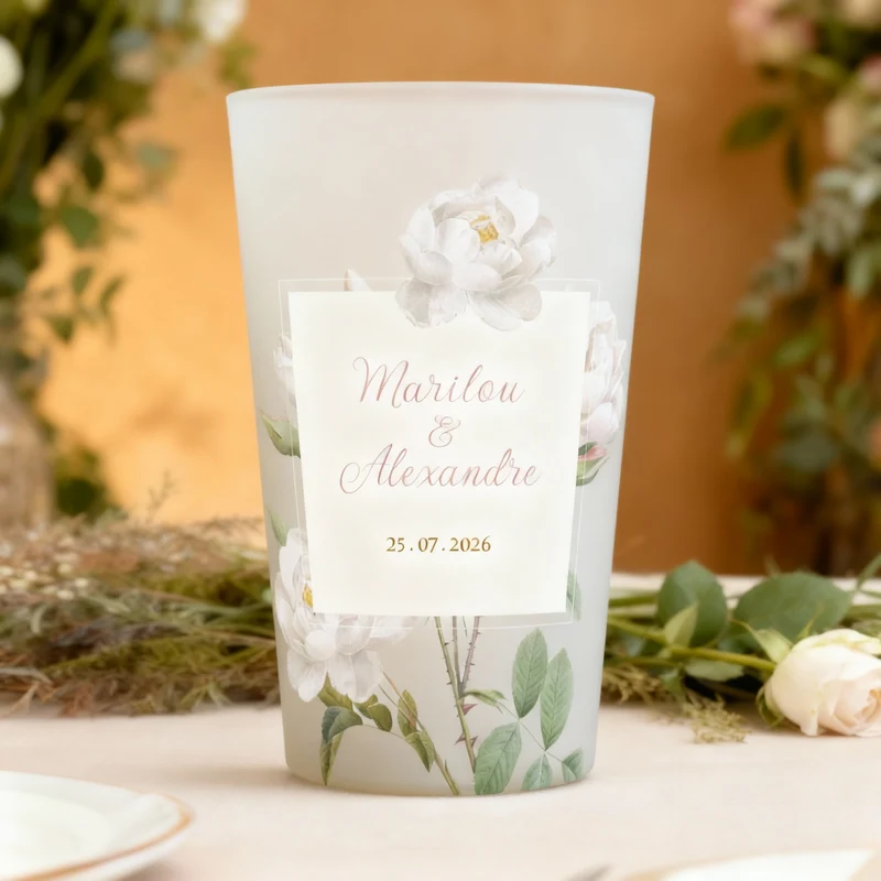 Gobelet personnalisé Mariage Pivoine Blanche