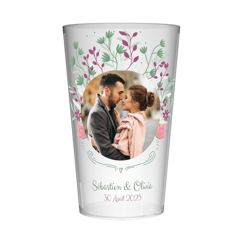Gobelet personnalisé Mariage Photo Vert & Violet