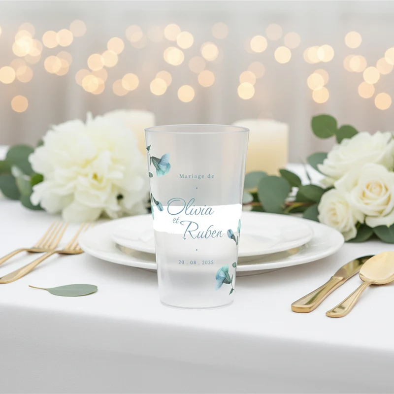 Gobelet personnalisé Mariage Fleurs Bleues