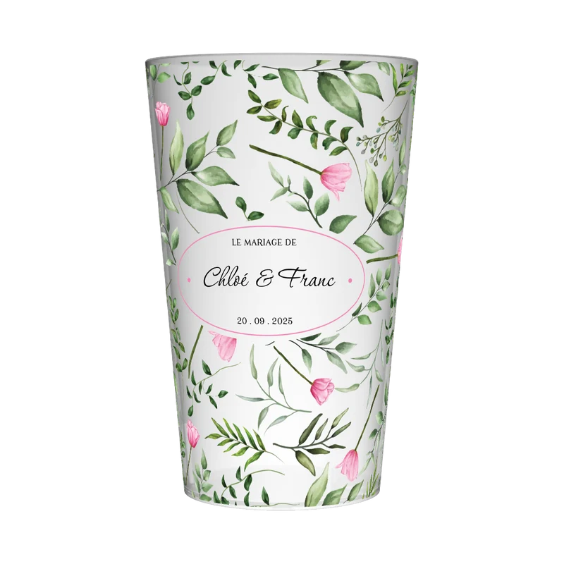 Gobelet personnalisé Mariage Roses & Feuilles