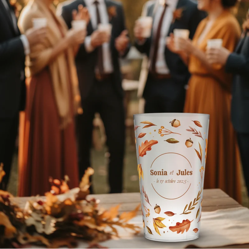 Gobelet personnalisé Mariage Feuilles Automne