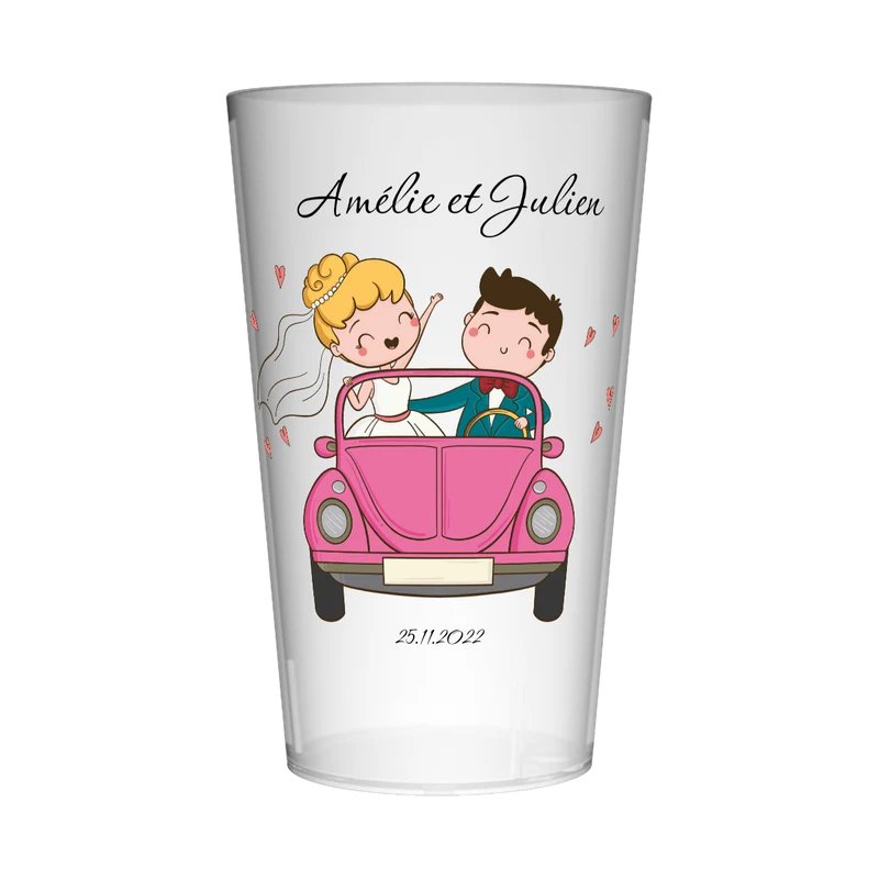 Gobelet personnalisé Mariage Voiture Rose