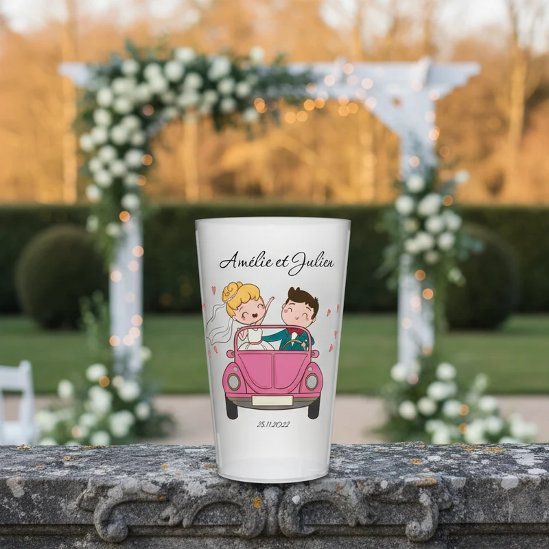 Gobelet personnalisé Mariage Voiture Rose