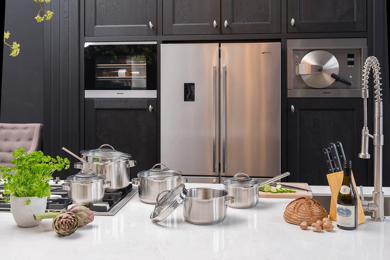 Batterie de cuisine Sola Pearl 7 pièces inox - Compatible Induction - Casserole ø 16, 18, 20 cm & Casserole ø 16 cm + Poêle ø 24, 28 cm + Cocotte ø 24 cm
