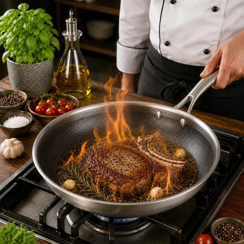 Batterie de cuisine Cookinglife HexaCook hybride 4 pièces - Wok ø 28 cm + poêles ø 20, 24 & 28 cm - ANTI-ADHÉSIF - compatible avec toutes les sources de chaleur - revêtement antiadhésif en céramique