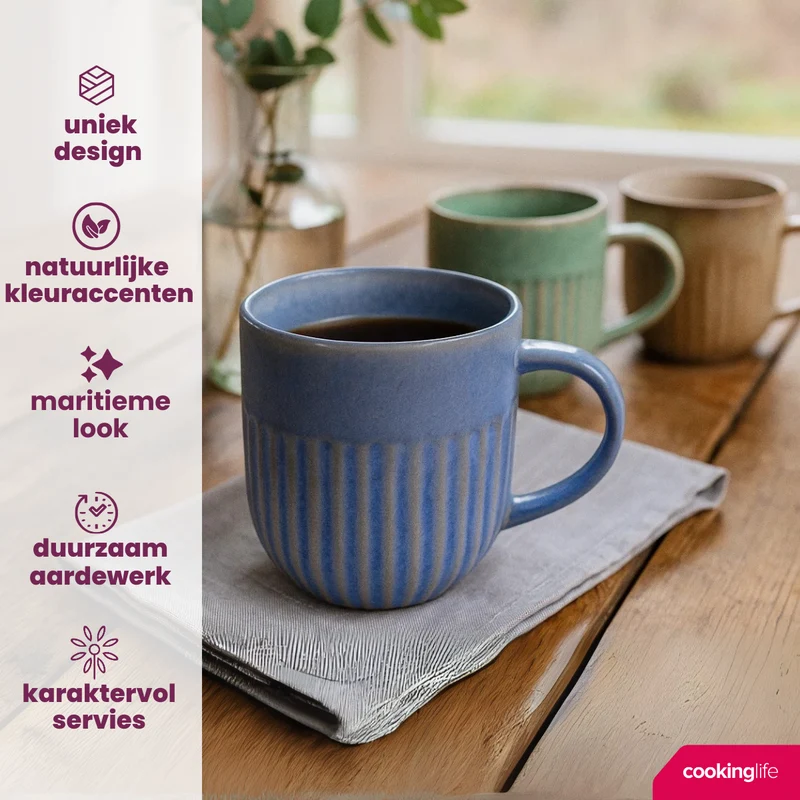 Ensemble de mugs Cookinglife - Mugs a cafe - Aqua Maris - 400 ml - 6 pièces