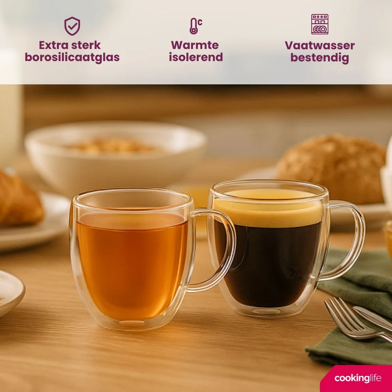 Set de verres à café Cookinglife - Verres double paroi - 280 ml - 2 pièces