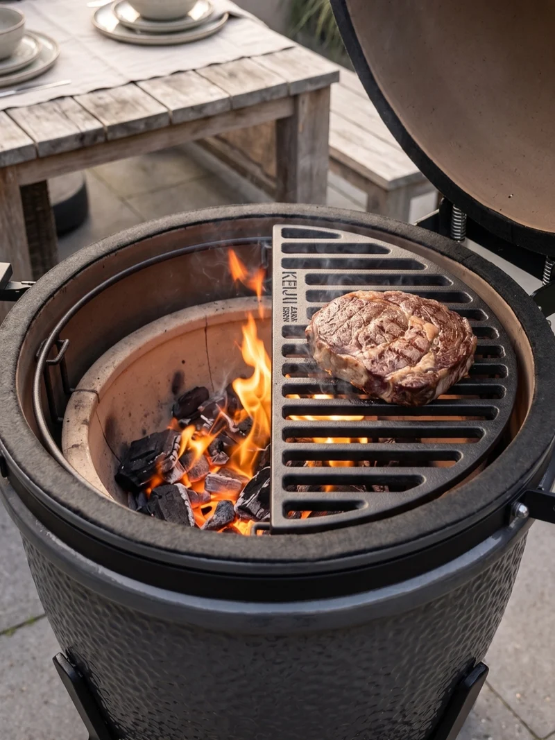 Keij Kamado Halve Maan Rooster Compact - Fonte émaillée en fonte - 33 cm - pour Kamado de 15 pouces - Universel