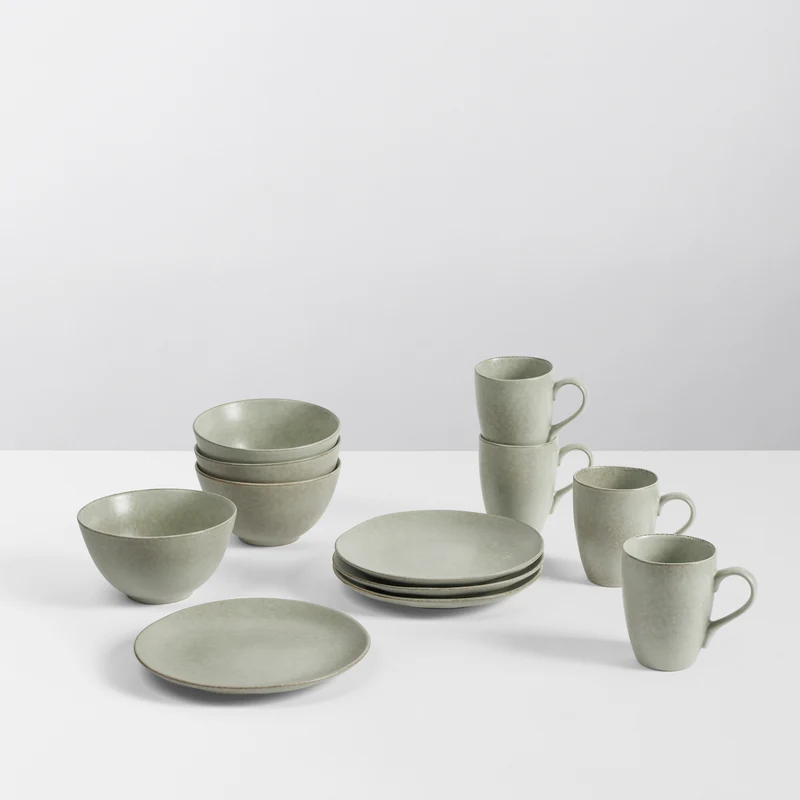Ensemble de petit-déjeuner Broste Copenhagen Nordic Marsh 12 pièces / 4 personnes - 4 assiettes à petit-déjeuner, 4 bols et 4 tasses