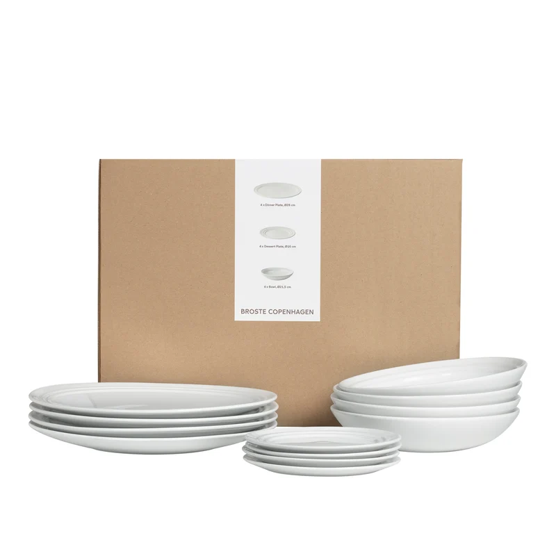 Ensemble de vaisselle Broste Copenhagen Stevns 12 pièces / 4 personnes - 4 assiettes à diner, 4 assiettes à petit-déjeuner et 4 assiettes creuses