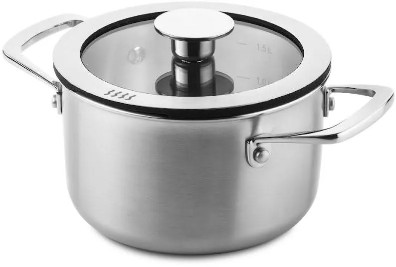 DUCQ Batterie de casseroles (Casserole ø 16 / 18 / 20 / 24 cm + Casserole ø 16 cm + Poêle ø 26 cm) + Couvercles - Aspiration descendante - Inox - Set 6 pièces