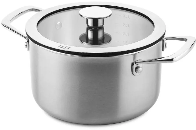 DUCQ Batterie de casseroles (Casserole ø 16 / 18 / 20 / 24 cm + Casserole ø 16 cm + Poêle ø 26 cm) + Couvercles - Aspiration descendante - Inox - Set 6 pièces