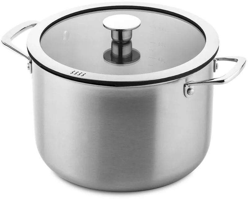 DUCQ Batterie de casseroles (Casserole ø 16 / 18 / 20 / 24 cm + Casserole ø 16 cm + Poêle ø 26 cm) + Couvercles - Aspiration descendante - Inox - Set 6 pièces