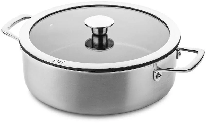 DUCQ Batterie de casseroles (Casserole ø 16 / 18 / 20 / 24 cm + Casserole ø 16 cm + Poêle ø 26 cm) + Couvercles - Aspiration descendante - Inox - Set 6 pièces