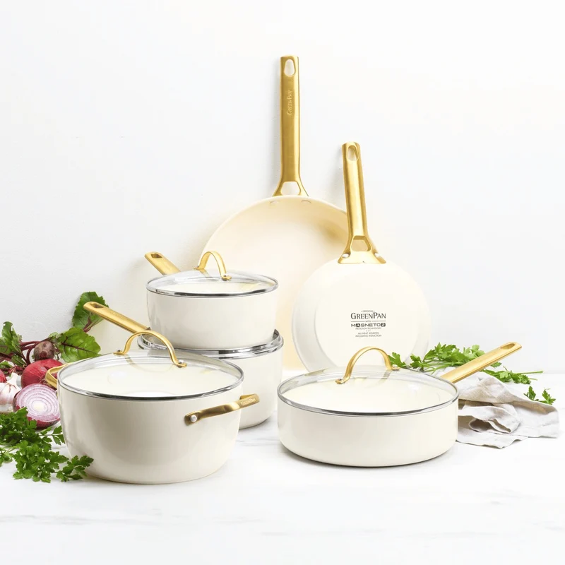 Ensemble de Casseroles GreenPan Padova Reserve Crème Blanche 6 pièces - Revêtement Antiadhésif en Céramique - Casserole ø 24 cm, Casserole à Lait ø 18, 20 cm, Poêle ø 20, 28 cm & Poêle Sauté ø 24 cm