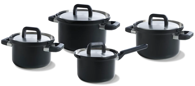 Ensemble de casseroles BK Flow Cool Noir - 4 pièces - en inox - casseroles ø 16, 18, 20 & 16 cm