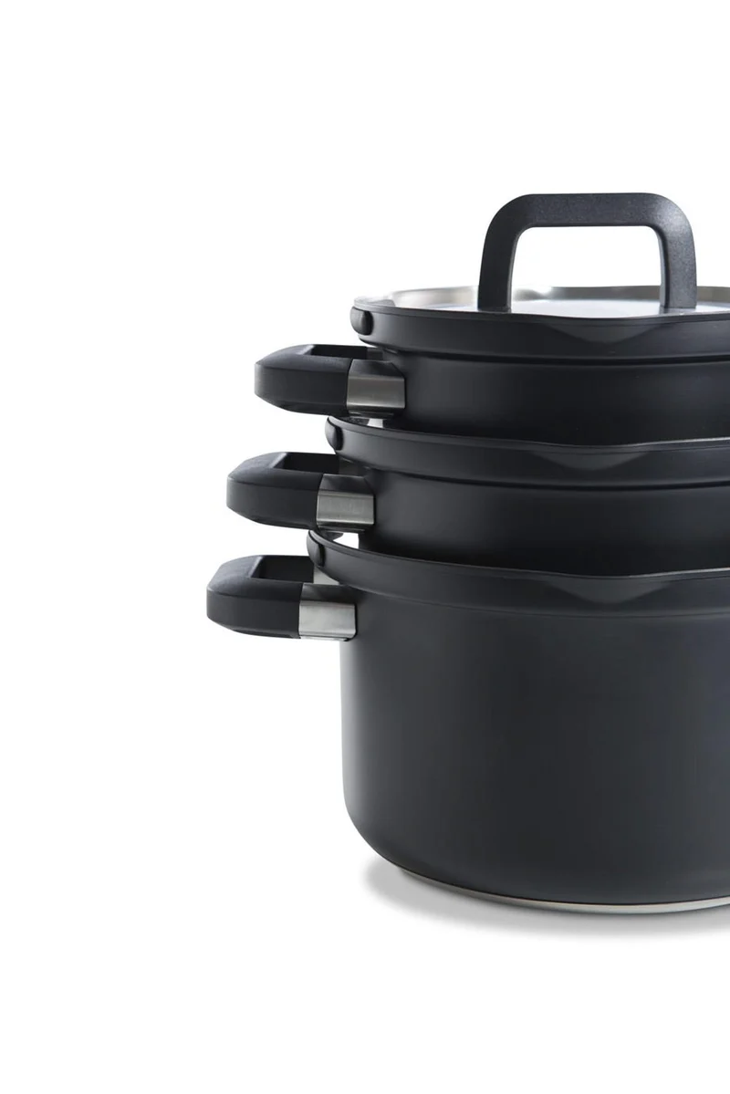 Ensemble de casseroles BK Flow Cool Noir - 4 pièces - en inox - casseroles ø 16, 18, 20 & 16 cm