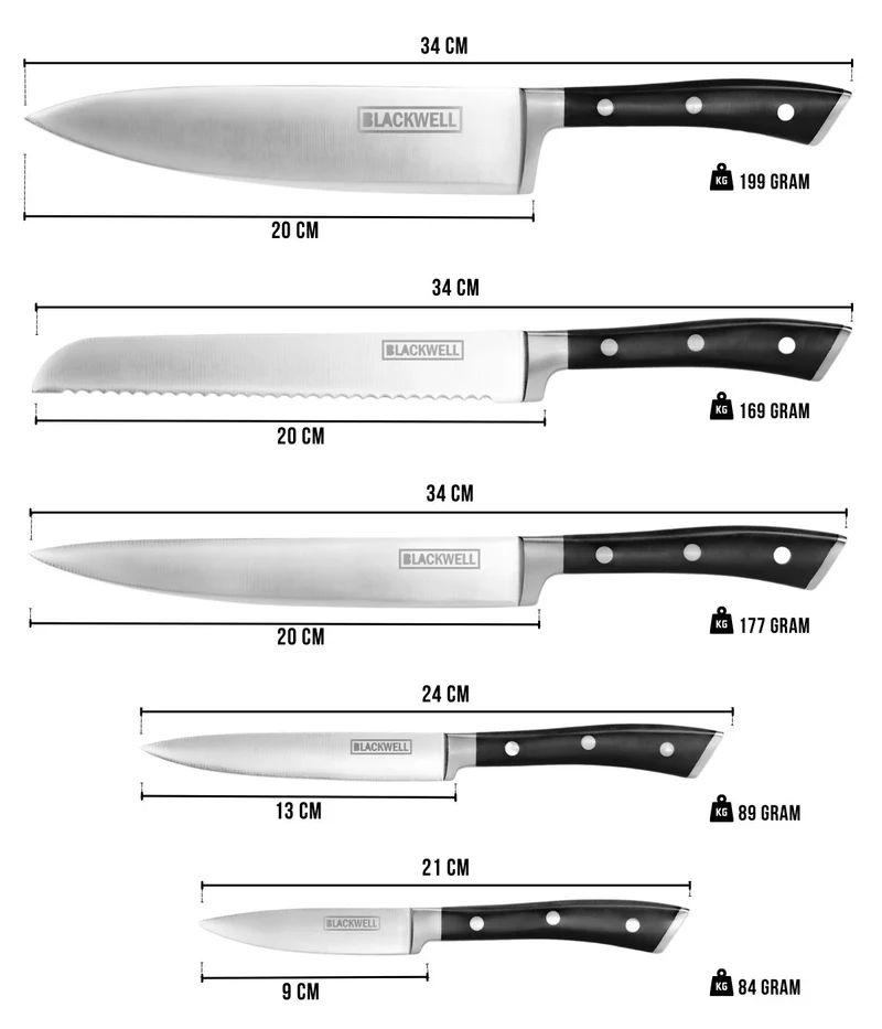 Ensemble de couteaux Blackwell - Bloc a couteaux - Deluxe - 1950 g - 6 pièces