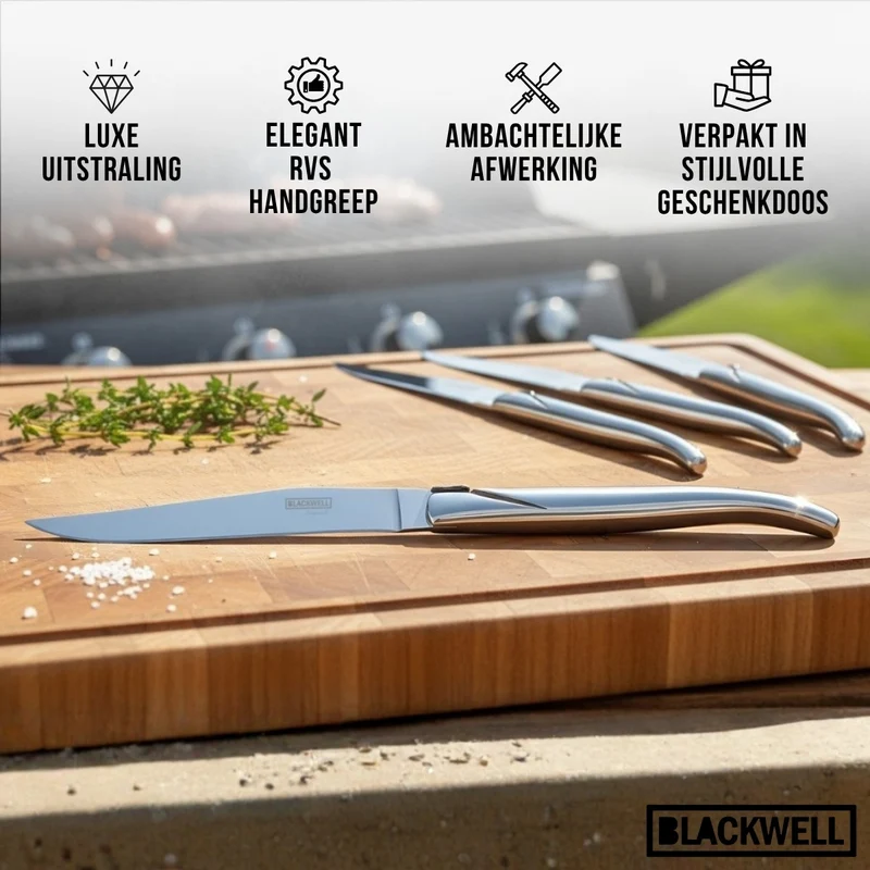 Set de couteaux à steak Blackwell - en inox - Laguiole - Lame 10 cm - 6 pièces
