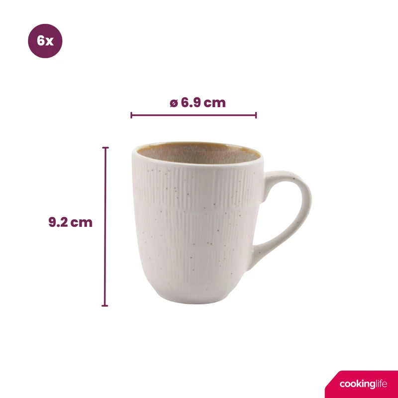 Ensemble de mugs Cookinglife - Mugs à café - Nola Sand - 350 ml - 6 pièces