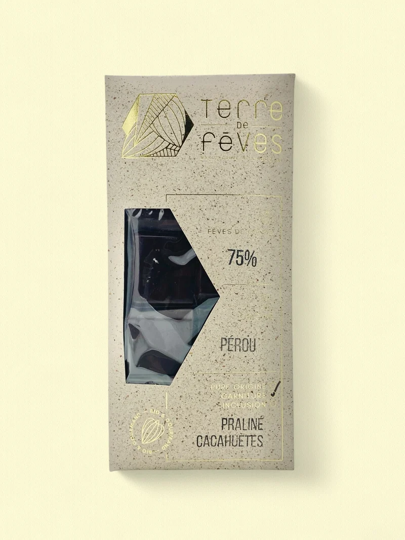 Chocolat 75% Pérou au praliné cacahuète