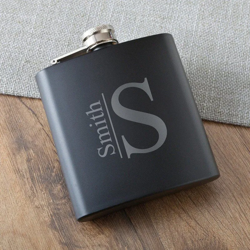Modern Monogram Black Matte Flask