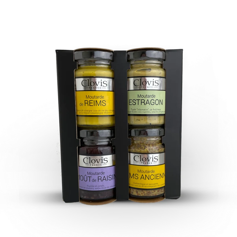 Coffret 4 moutardes - Reims, Reims Ancienne, Estragon et Moût de Raisin | 360g