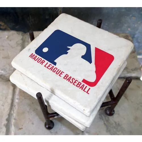 Cleveland Indians Italian Marble Coasters with Wrought Iron Holder (set of 4)