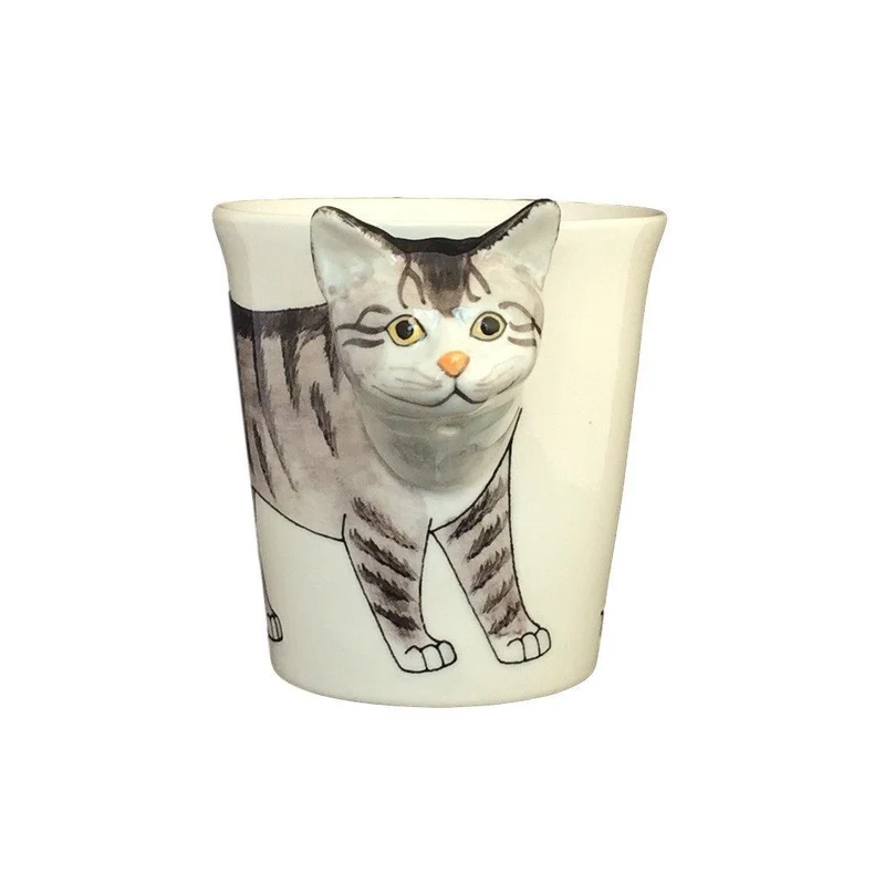Gray Tabby Cat Hand Painted Coffee Mug