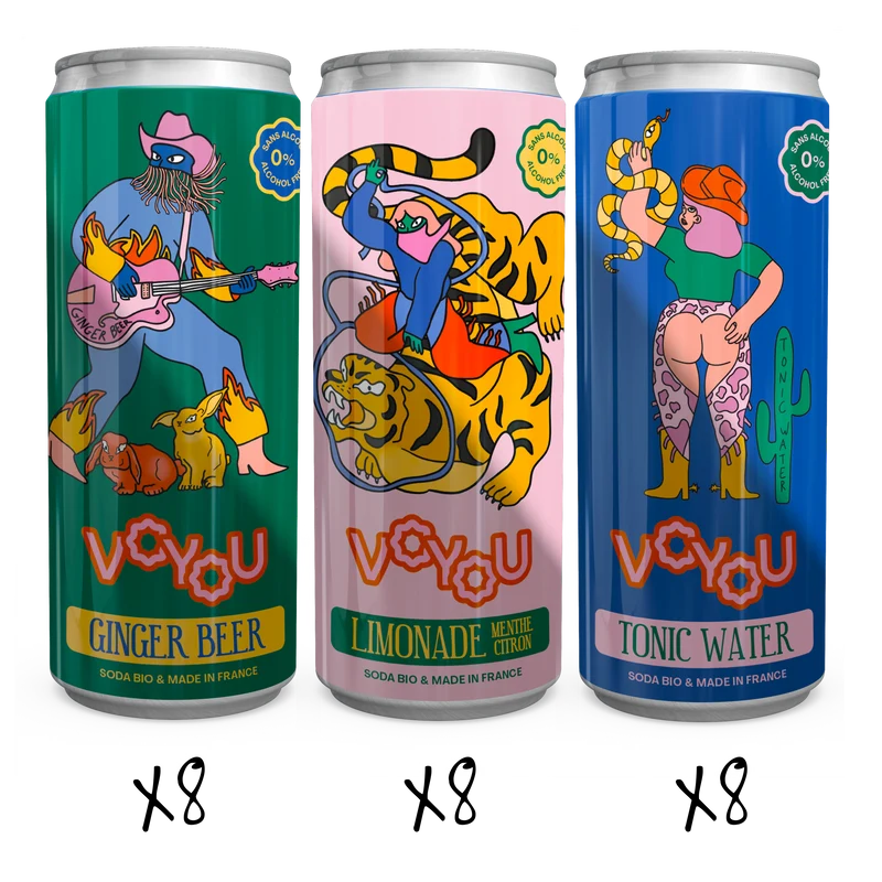 Super pack 24 canettes Voyou - 8x Tonic, Limonade et Ginger beer - 25cl
