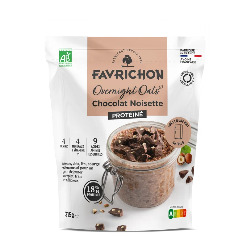 Overnight Oats Protéiné Chocolat Noisette bio
