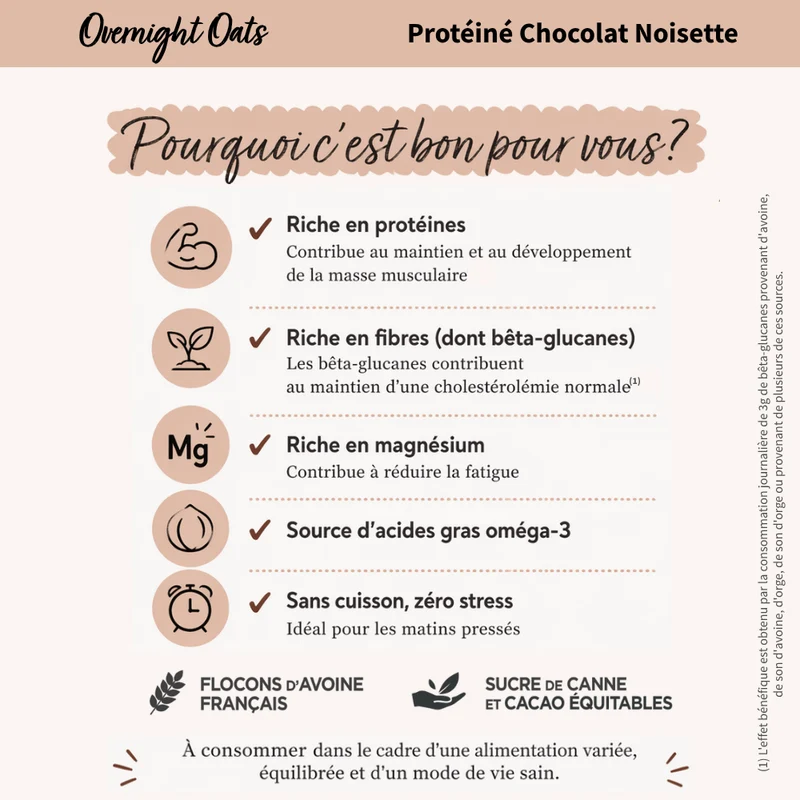 Overnight Oats Protéiné Chocolat Noisette bio