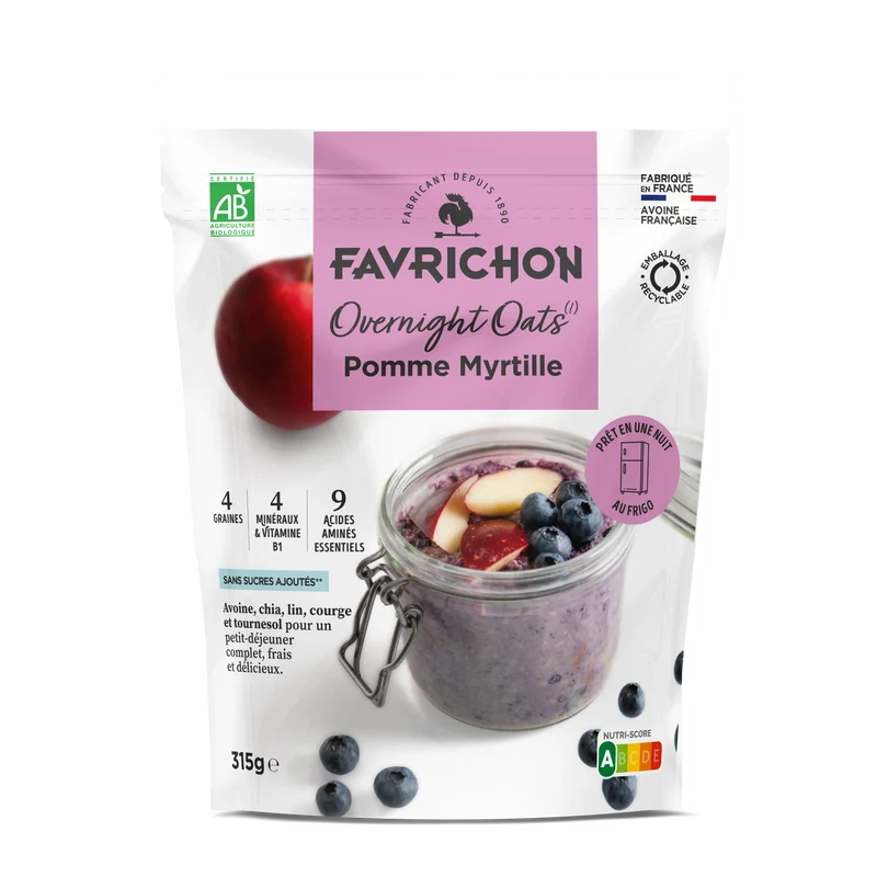 Overnight Oats Pomme Myrtille bio