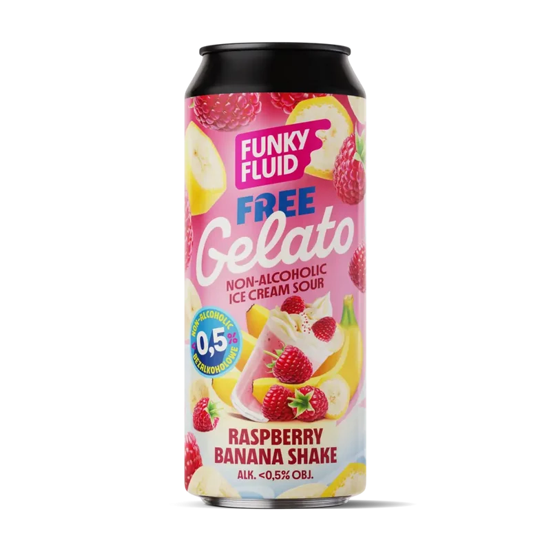 Bière Funky Fluid Free Gelato Milkshake à la framboise et à la banane sans alcool 0,5%