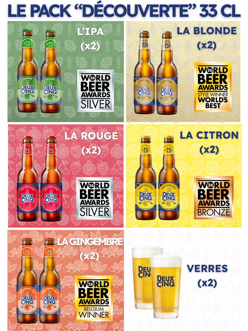 Pack Découverte 33 cL La Deux Cinq - Bières Légères et Sans Sucres