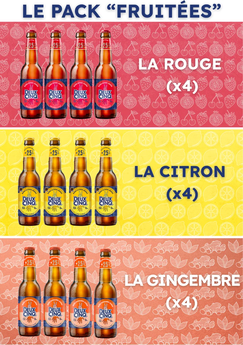 Pack "Fruitées" 33 cL Deux Cinq - Bières Légères et Sans Sucres