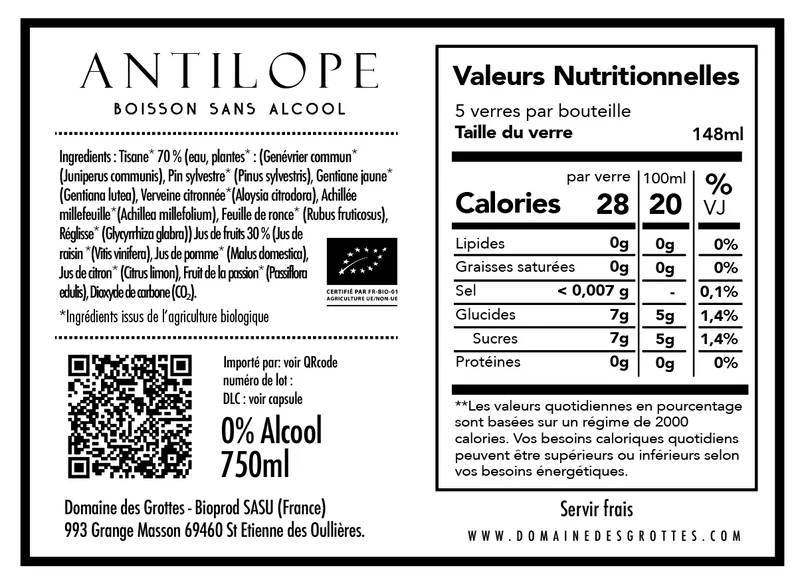 Antilope – Jus de fruits et tisane de plante 0% - Domaine des Grottes